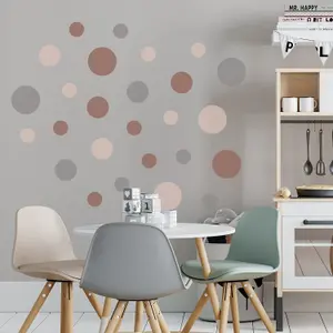 Walplus Large Polka Dots Boho Natural X 5 Kids Sticker PVC Brown, Grey