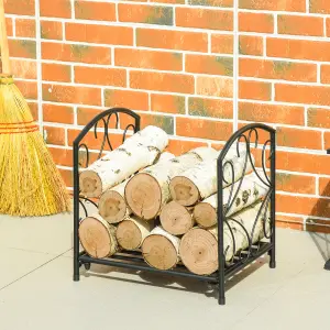 Outsunny Firewood Log Holder Wood Storage Rack w/ Scrolls Outdoor Indoor, Black