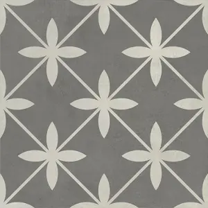 Top Ceramics Dark Grey Moroccan Tile Pattern Matt Floor Wall Tile (L)18.6cm x (W)18.6cm Each box 1.04sqm