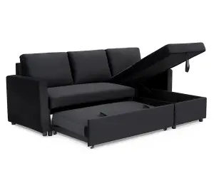 Dorset 3 Seater Pull-Out Reversible Chaise Sofa Bed, Black Velvet