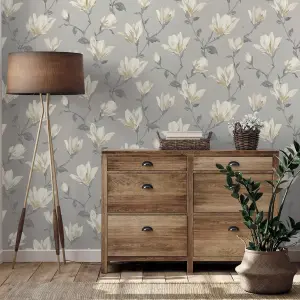 Arthouse Lily Floral Natural Wallpaper