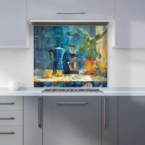 Morning Coffee: A Painterly View Premium Glass Kitchen Splashback W700mm x H650mm