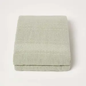 Homescapes Kashi Sage Green Cotton Throw with Tassels 225 x 360 cm