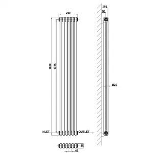 Vertical Black Double Column Radiator (H) 1800mm x (W) 290mm, 3770 BTU.