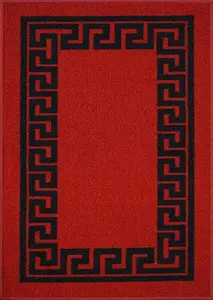 Machine Washable Greek Key Design Anti Slip Doormats Red Black 160x220 cm