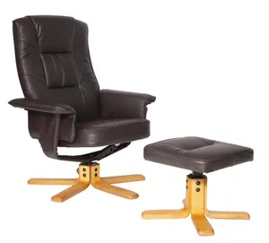 Drake recliner and footstool in brown faux leather