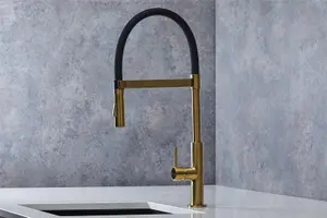 Liquida W24BR S shape Swan Neck 360 Degree Swivel Brushed Brass Kitchen Tap