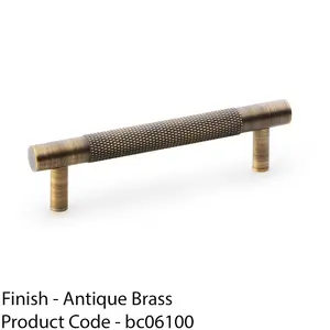 Knurled T Bar Door Pull Handle - Antique Brass - 96mm Centres Premium Drawer