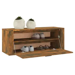 Berkfield Wall Shoe Cabinet Smoked Oak 100x35x38 cm Engineered Wood