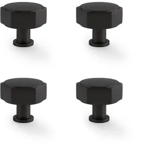 4 PACK - Industrial Hex Cabinet Door Knob - 40mm Matt Black Cupboard Pull Handle