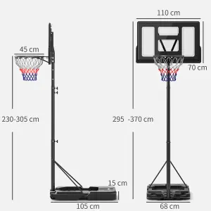 SPORTNOW 2.3-3.05m Basketball Hoop and Stand with Weighted Base and Wheels