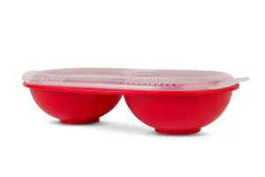 Good2Heat Plus Microwave Cookware Red Plastic Vented 2 Egg Poacher with Transparent Lid