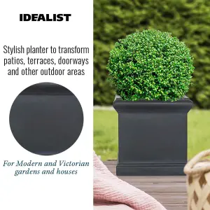 Set of 2 IDEALIST™ 35cm Square Planter, Victorian Flower Box Garden Planters, Black Reinforced Stone Outdoor Plant Pots