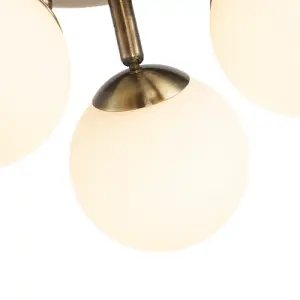 Modern Triple Opal Glass Globe IP44 Rated Bathroom Antique Brass Ceiling Light