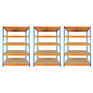 3 Bays of 5 Tier Extra Heavy Duty Storage Racking 1800h x 1200w x 600d mm 300kg