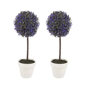 URBNLIVING 27cm Height 2Pcs Decorative Artificial Outdoor Ball Lavender Plant Tree Pot Colour Medium