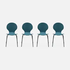 sweeek. Set of 4 retro wooden stacking chairs Naomi Blue 43x48x87 cm