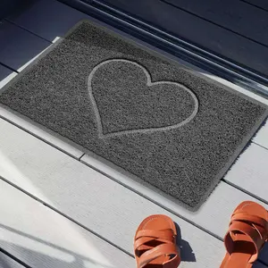 Nicoman Dark Grey Heart Embossed Spaghetti Coil Door Mat Dirt-Trapper Washable Barrier Doormat 75cm x 44cm