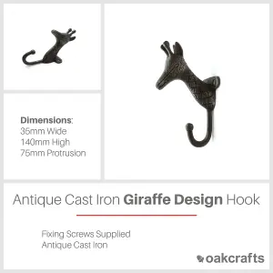 Oakcrafts - Antique Cast Iron Giraffe Single Hook - 140mm