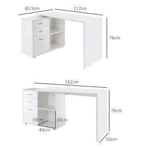 HOMCOM Computer Desk Table Workstation L Shape File Cabinet White Home Office