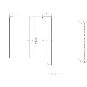 4x Square Section Bar Pull Handle 463 x 15mm 448mm Fixing Centres Satin Nickel