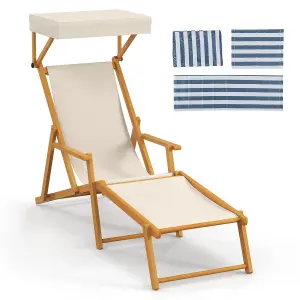 COSTWAY Foldable Beach Lounge Chair Outdoor Camping Chair with Adjustable Canopy