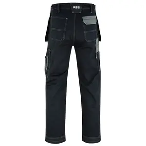 MS9 Mens Cargo Work Trousers Pants Jeans with Multi Pockets S5, Black - 32W/34L