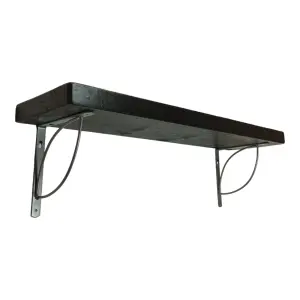 Solid Wood Handmade Rustical Shelf Black Ash 175mm 7 inch with Silver Metal Bracket TRAMP Length of 160cm