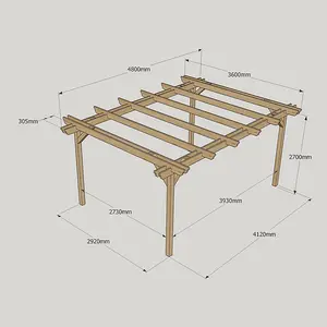 Double Garden Pergola - Wood - L360 x W480 x H270 cm - Rustic Brown