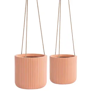 Set of 2 Rib Terracotta Hanging Planter Indoor Outdoor Flower Plant Pot Houseplant Garden Planters