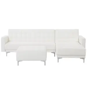 Sofa with Ottoman ABERDEEN White Faux Leather Left Hand