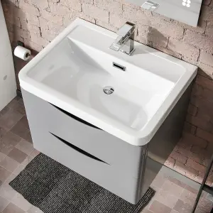 Nes Home Merton 600 Wall Hung Grey Vanity Basin & Rimless Close Coupled Toilet