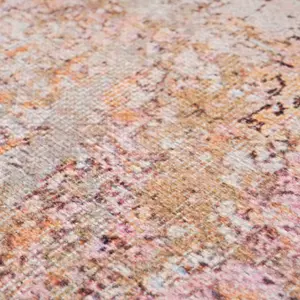 Pastel Multicolour Distressed Abstract Washable Non Slip Runner Rug 60x240cm