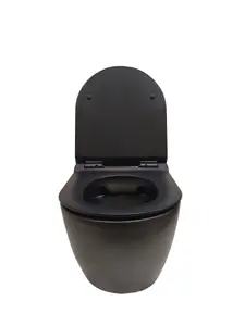 Top Ceramics Black Round Wall Hung Rimless Toilet with Soft Close Seat and 1.12m Cistern Frame