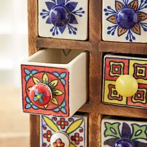 Hand Painted Multicoloured Ceramic 6 Drawer Chest