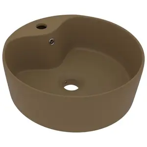 Belfry Bathroom Mccree 360mm L x 360mm W Ceramic Circular Sink with Overflow Cream