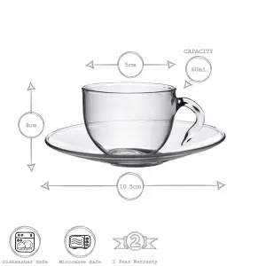 Argon Tableware - Glass Espresso Cup & Saucer Set - 60ml - 12pc - Clear