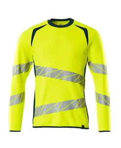 Mascot Accelerate Safe Modern Fit Sweatshirt (Hi-Vis Yellow/Dark Petroleum)  (X Large)