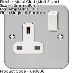 3 PACK 1 Gang Single 13A Switched UK Plug Socket HEAVY DUTY METAL CLAD Power