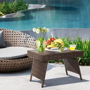 Costway Wicker Coffee Table  Folding Outdoor Patio Rattan Side Table