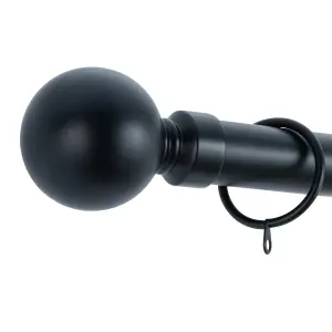 A.Unique Home Plain Round Ball Metal Extendable Curtain Pole with Rings and Fittings (25/28mm) - Matte Black, 120cm - 220cm Approx