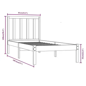 Berkfield Bed Frame Black Solid Wood Pine 75x190 cm 2FT6 Small Single