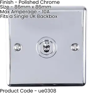 2 PACK 1 Gang Single Retro Toggle Light Switch POLISHED CHROME 10A 2 Way Plate