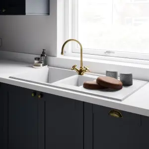 Torc Antique brass effect Kitchen Twin lever Tap