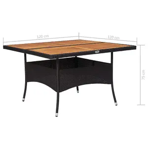 Berkfield Outdoor Dining Table Black Poly Rattan and Solid Acacia Wood