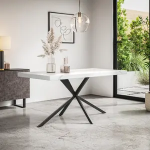 Donni Dining Table And Chairs -  White Marble Effect Table Top w Black Legs + Monza Linen Dining Chair lSet Of 4 (Charcoal)