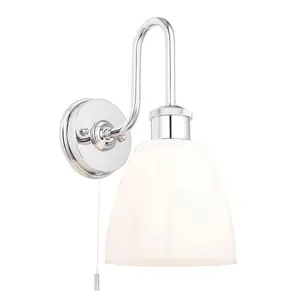 Luminosa Pozzuoli Bathroom Metal Wall Lamp, Chrome Plate, Gloss Opal Glass, IP44