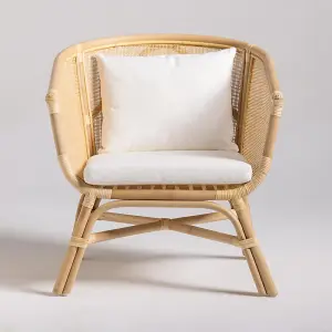 Shore Armchair White Removable Cushion Seat with a Cane Wicker Rattan Tub Frame