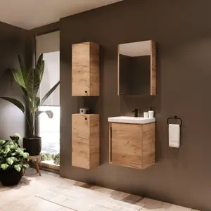 Bathroom 500mm Vanity Unit Set Sink Basin Mirror Cabinet Wall Storage Oak Avir