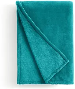 Dunelm Soft Fleece 130cm X 170cm Throw Blanket, Mid Century, Green, Soft Fleece Teal